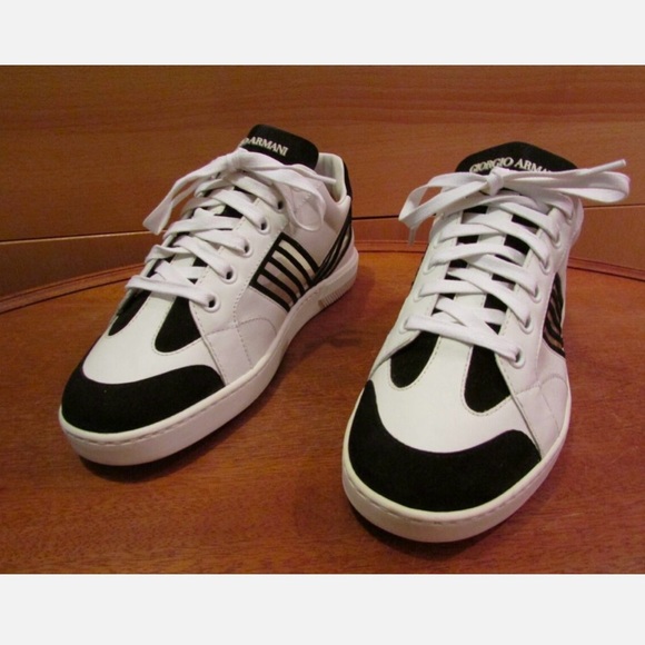GIORGIO ARMANI New Italy $775 Runway Sneakers White Black Striped Size 36/5.5 US - Picture 5 of 12